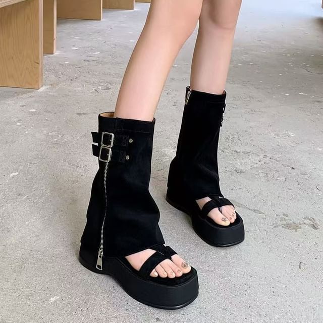 Buckled Toe Sandals Gladiator Platform Loop