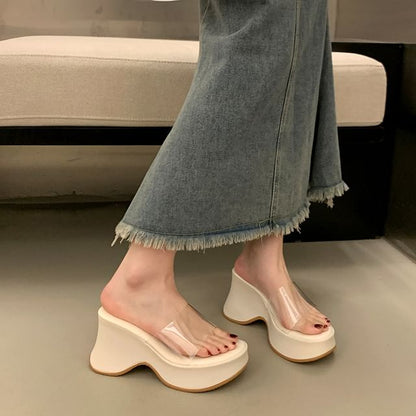 Platform Wedge PVC Sandals Heel Panel Slide