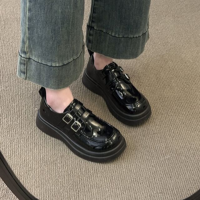 Leather Buckled Platform Loafers Faux