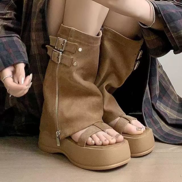 Buckled Toe Sandals Gladiator Platform Loop