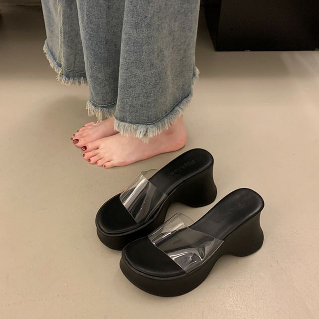 Platform Wedge PVC Sandals Heel Panel Slide
