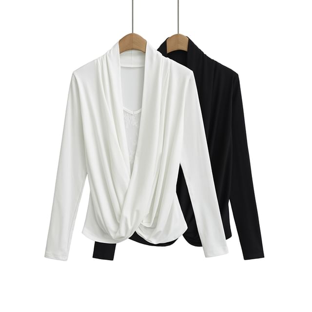 Cowl Neck Lace-Trim Long-Sleeved Tee