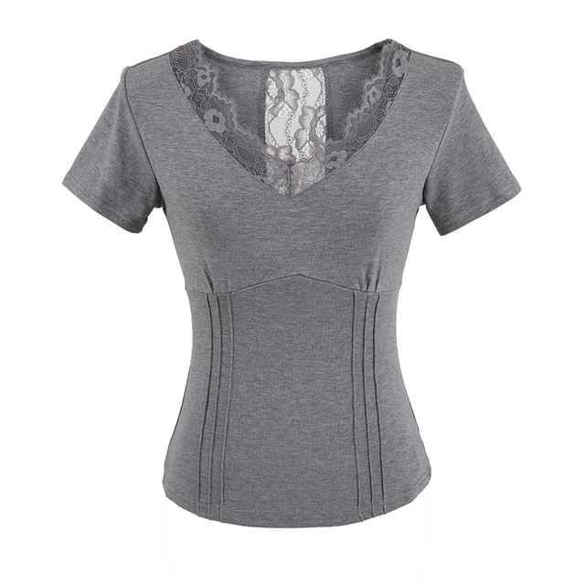 V-Neck Lace-Trim Short-Sleeved Top
