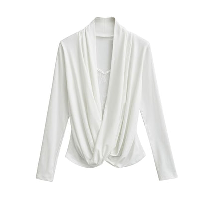 Cowl Neck Lace-Trim Long-Sleeved Tee