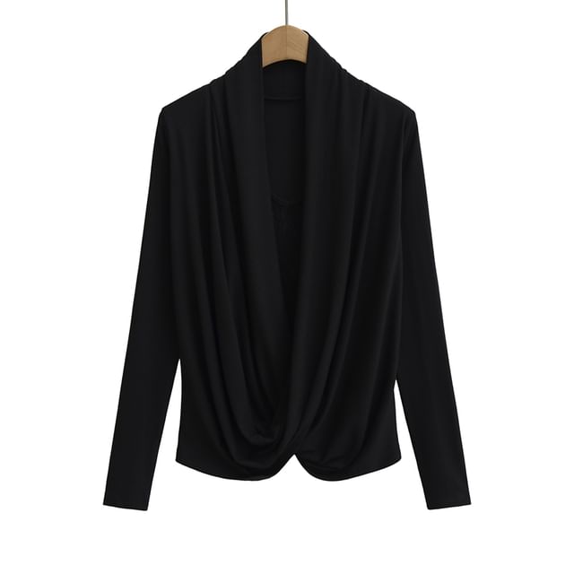 Cowl Neck Lace-Trim Long-Sleeved Tee