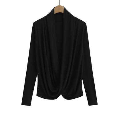 Cowl Neck Lace-Trim Long-Sleeved Tee