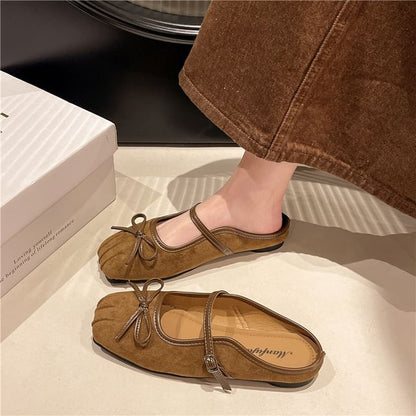 Square-Toe Bow Mary Jane Mules