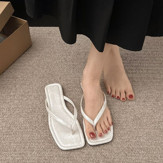 Square-Toe Thong Sandals