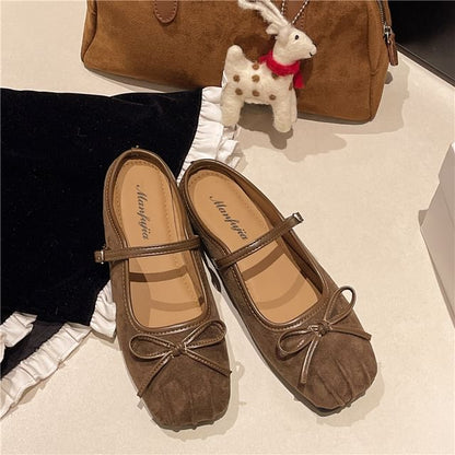 Square-Toe Bow Mary Jane Mules