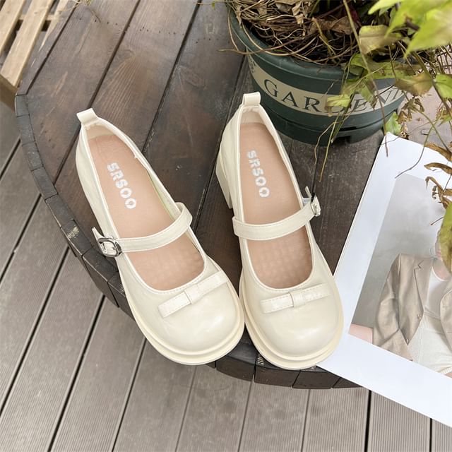 Block Heel Bow Mary Jane Shoes