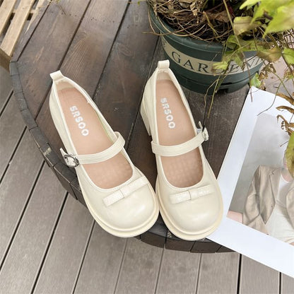 Block Heel Bow Mary Jane Shoes