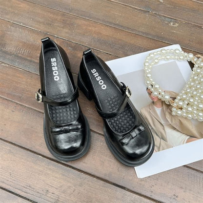 Block Heel Bow Mary Jane Shoes