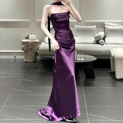 Evening Scarf Strapless Mermaid Set: Ruched Satin + Plain Gown
