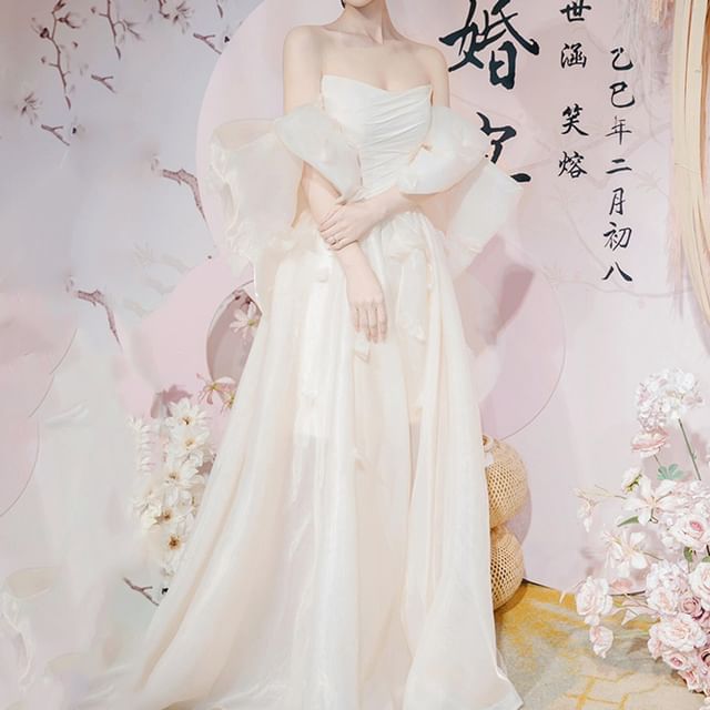 Wedding Plain Off-Shoulder A-Line Gown