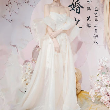 Wedding Plain Off-Shoulder A-Line Gown