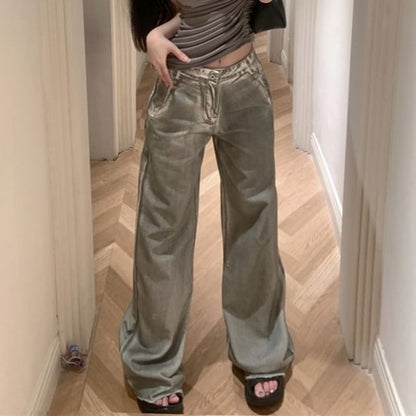 Halter Neck Plain Asymmetrical Buckled Ruched Open Back Top / High Waist Washed Wide Leg Jeans