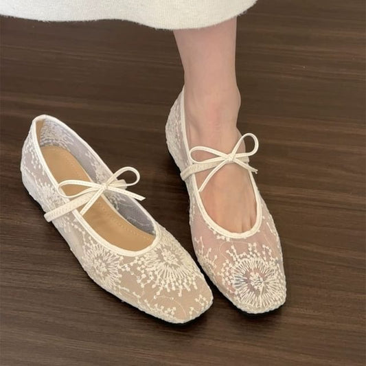 Bow Mesh Flat Mary Jane Shoes