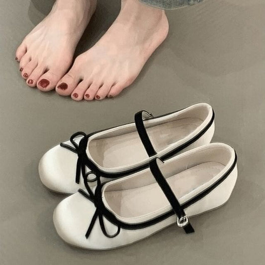 Bow Two Tone Hidden Wedge Heel Mary Jane Shoes