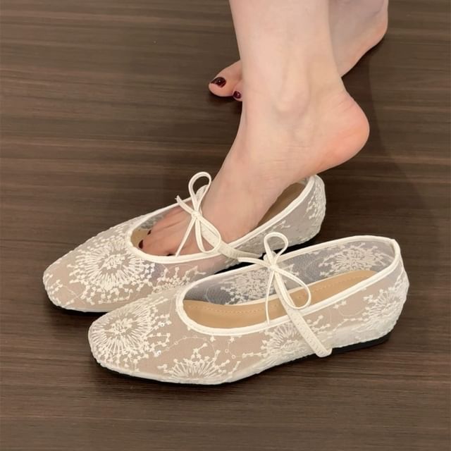 Bow Mesh Flat Mary Jane Shoes