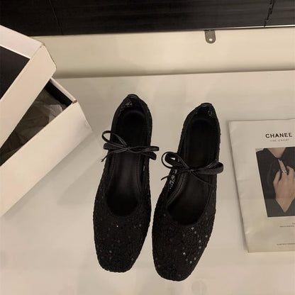Bow Mesh Flat Mary Jane Shoes