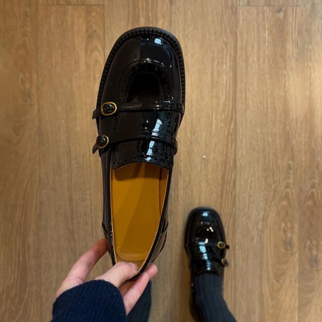 Buckled Faux Leather Chunky Heel Loafers