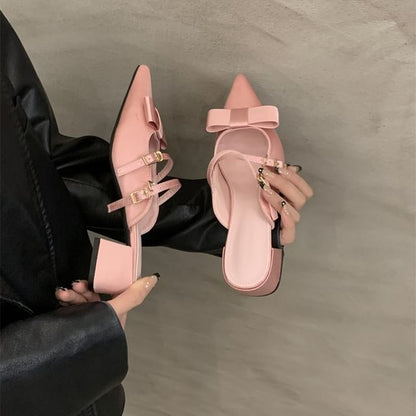 Pointed Mary Heel Toe Mules Bow Chunky Jane