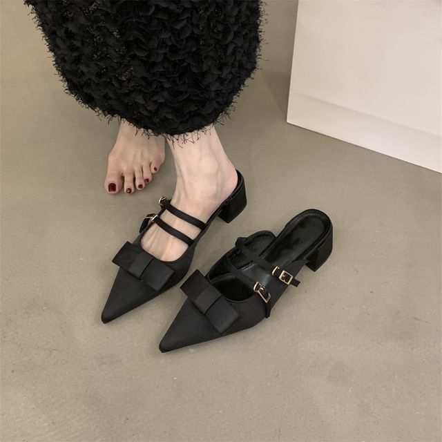 Pointed Mary Heel Toe Mules Bow Chunky Jane