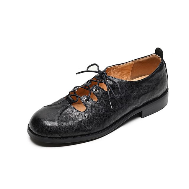 Lace-Up Cutout Faux Leather Oxford Shoes