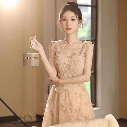 Gown Floral Wide A-Line Evening Strap