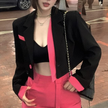 / Notch Mini (Various Plain High Pencil Skirt Blazer Designs) Waist Two-Piece Two Mock Lapel Tone