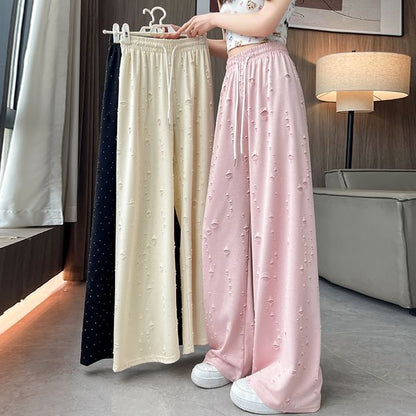 Drawstring Waist Distressed Wide Leg Pants (Various Designs)
