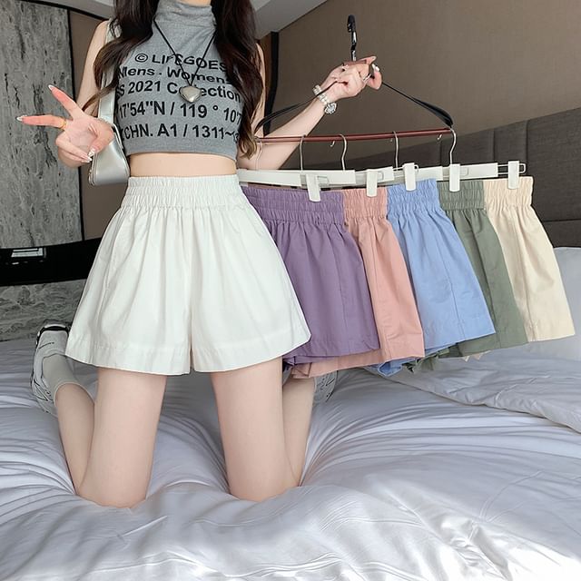 Elastic Waist Plain Shorts