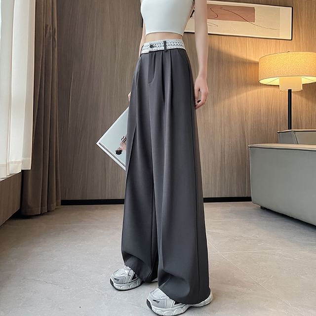 High Rise Lace Panel Wide Leg Slacks