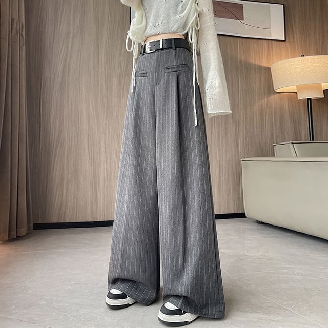 High Rise Pinstriped Wide Leg Dress Pants