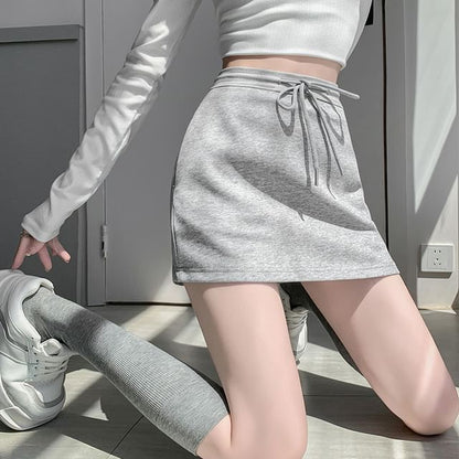 Drawstring Waist Plain Skort