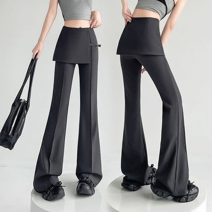 High Waist Buckled Skirt Overlay Flared Suit Pants (Various Designs)
