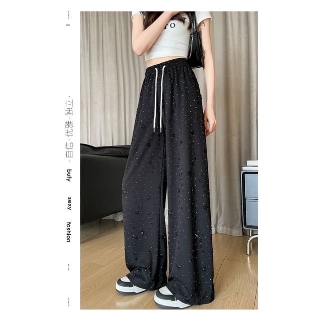 Drawstring Waist Distressed Wide Leg Pants (Various Designs)