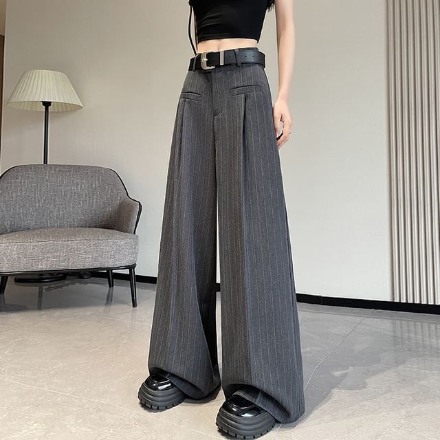 High Rise Pinstriped Wide Leg Dress Pants