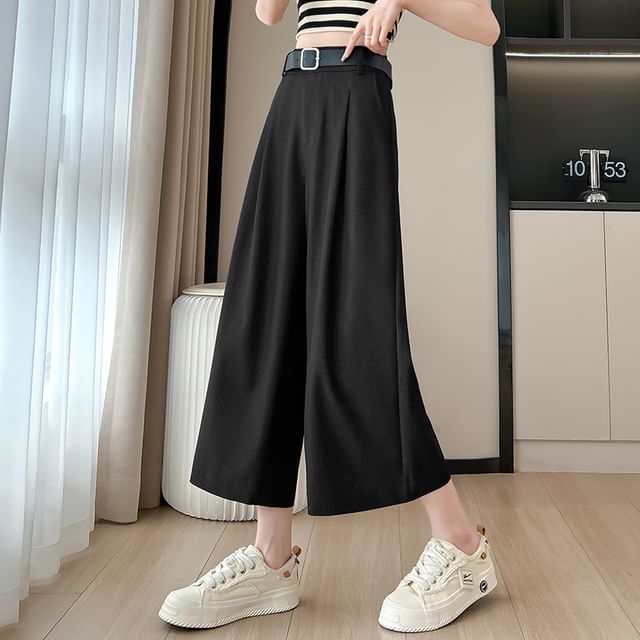 High Waist Plain Capri Wide Leg Dress Pants