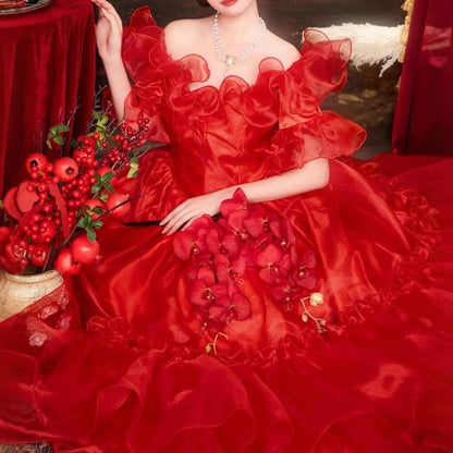 Gown Evening A-Line Ruffled Off-Shoulder