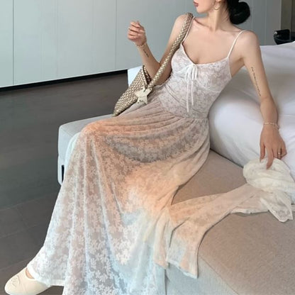 Spaghetti Strap Floral Jacquard Maxi A-Line Dress / Bolero