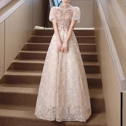 Stand Collar Sequin Embroidered Mesh A-Line Cocktail Dress (Various Designs)