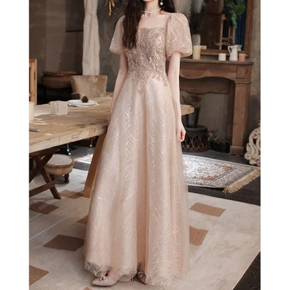 Short Sleeve Square Neck Sequin Embroidered Mesh A-Line Cocktail Dress (Various Designs)