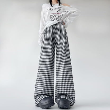Elastic Waist Plaid Wide Leg Pants (Various Designs)