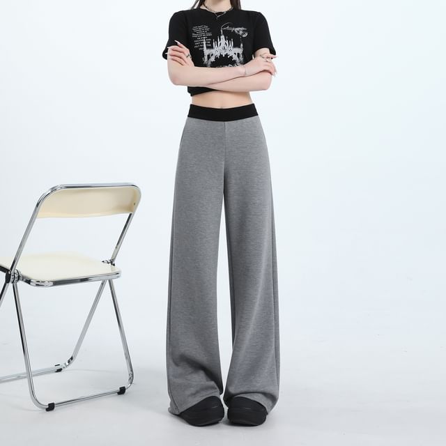 High Waist Contrast Trim Wide Leg Sweatpants (Various Designs)