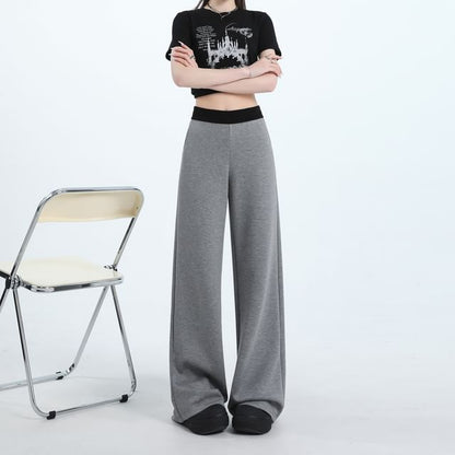 High Waist Contrast Trim Wide Leg Sweatpants (Various Designs)