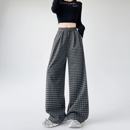 Elastic Waist Plaid Wide Leg Pants (Various Designs)