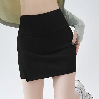 High Waist Plain Slit Skort