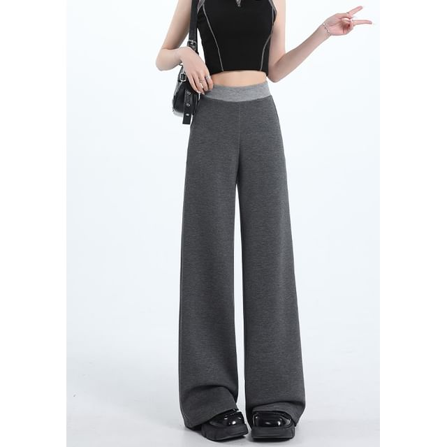 High Waist Contrast Trim Wide Leg Sweatpants (Various Designs)