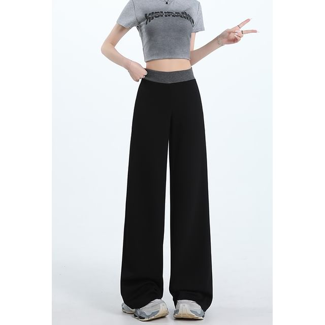 High Waist Contrast Trim Wide Leg Sweatpants (Various Designs)